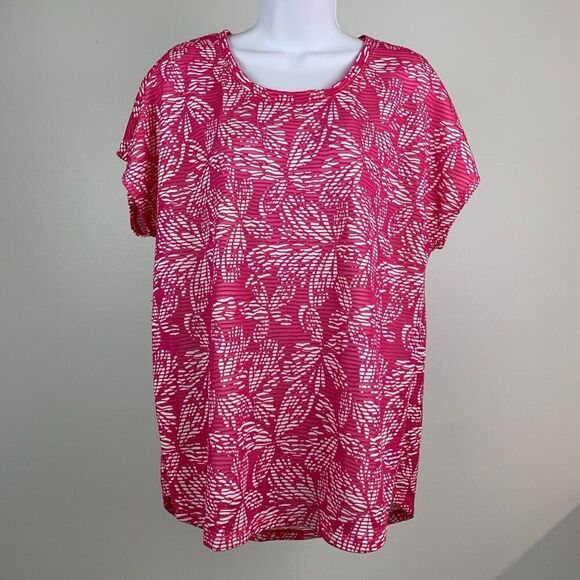 Chico's 2 (12) Top Dolman Sl Pink White Crinkle Lined in Front Semi-sheer - Picture 1 of 9